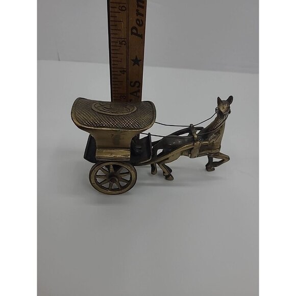 Vintage Handmade Brass Horse and Carriage Figurine Shelf Sitter Wheels Move - Picture 3 of 8